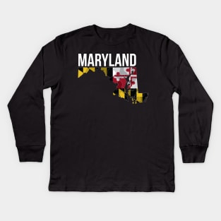 Maryland State Flag Map Kids Long Sleeve T-Shirt